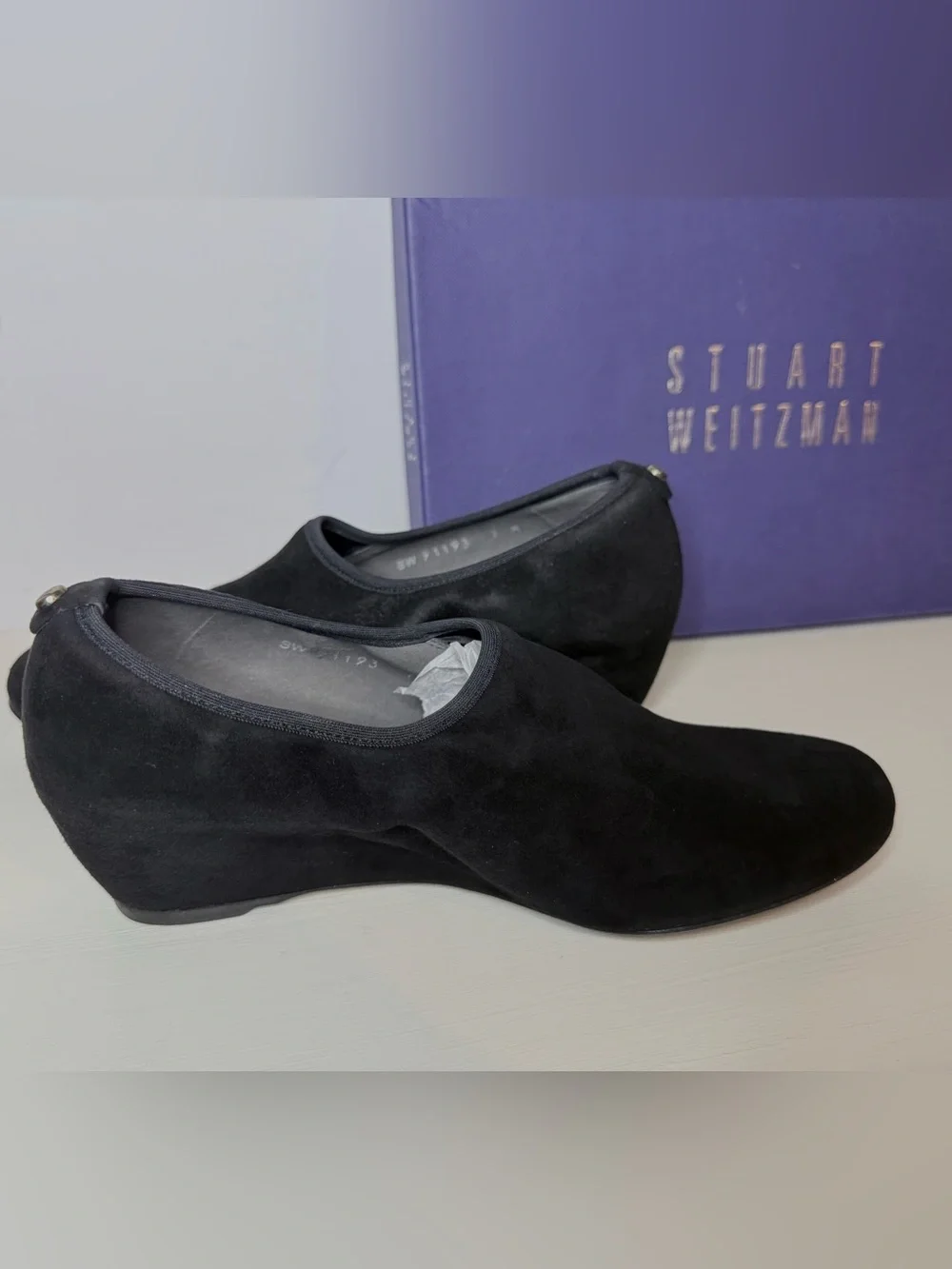 Stuart Weitzman Black Suede Sculpted Wedge Shoes Size 7